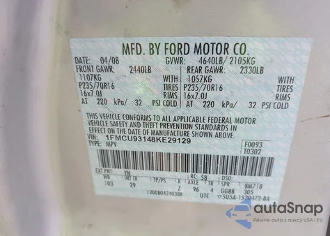 2008 Ford Escape Xlt из США, поврежденный, VIN 1FMCU93148KE29129